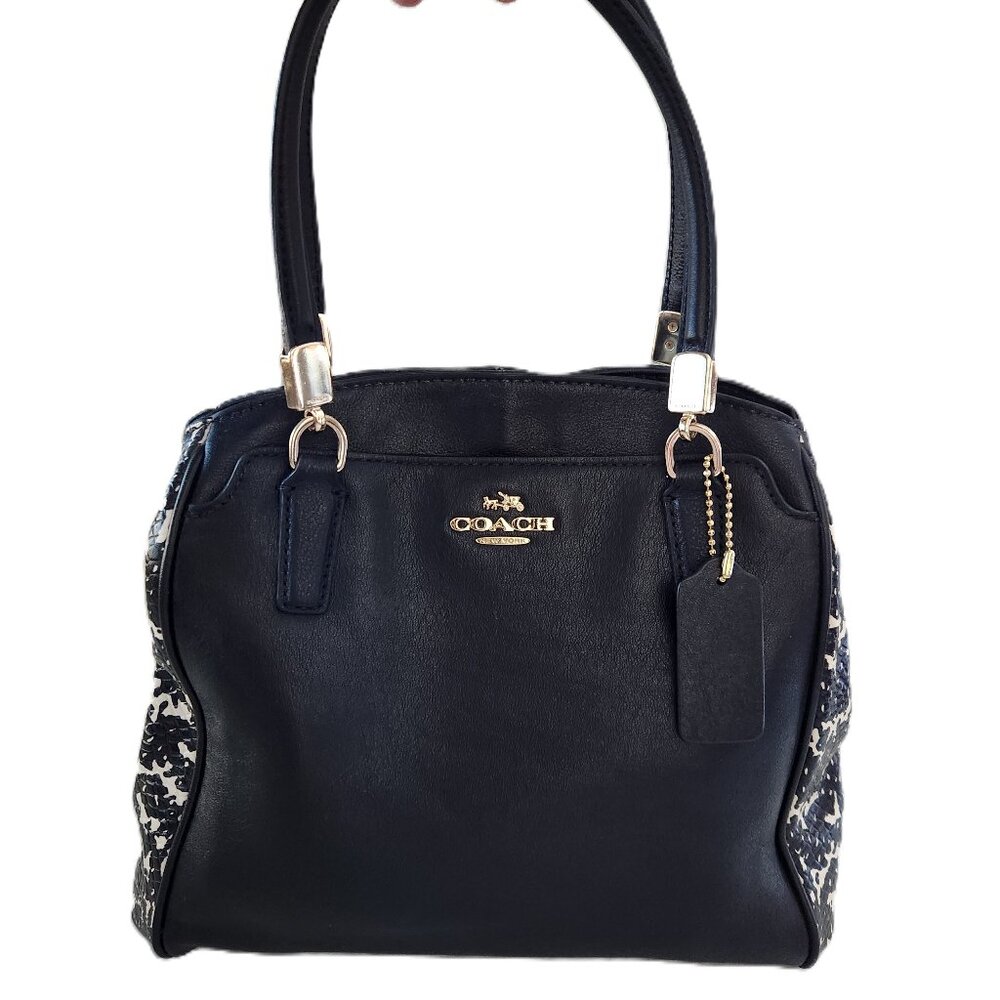 Like New Coach Minetta Black & Python Leather Shoulder Bag Purse